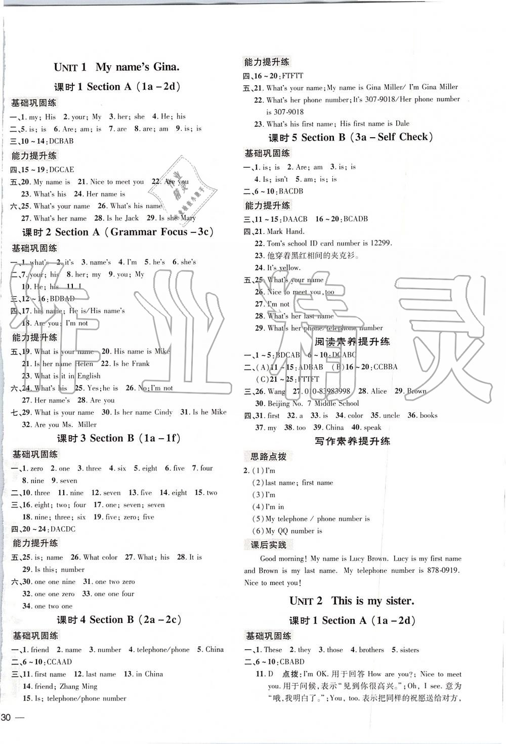 2019年點撥訓練七年級英語上冊人教版 第2頁