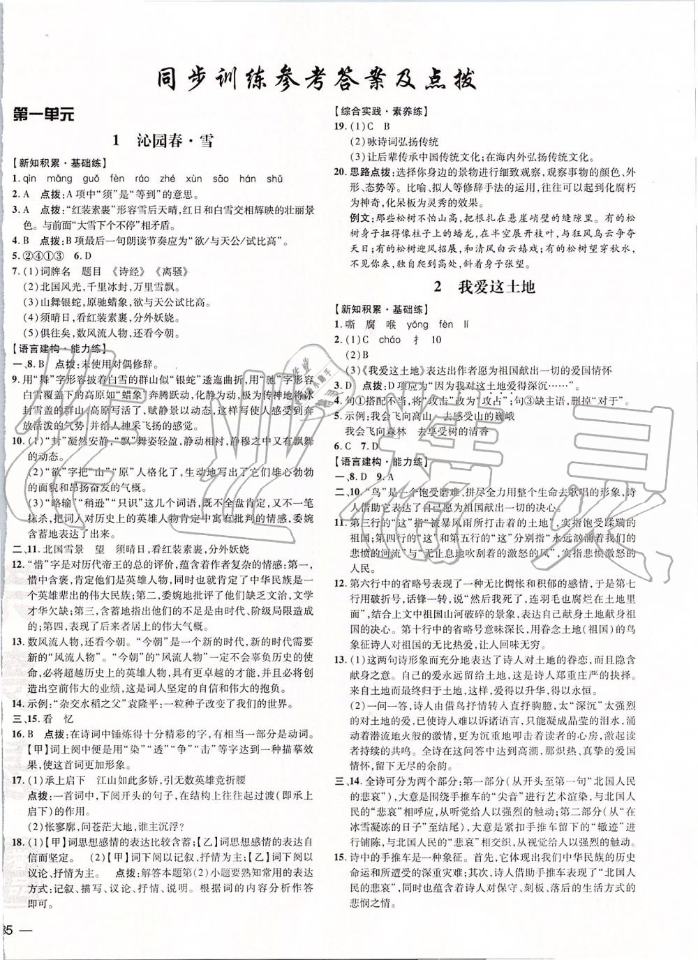 2019年點(diǎn)撥訓(xùn)練九年級(jí)語文上冊(cè)人教版 第1頁