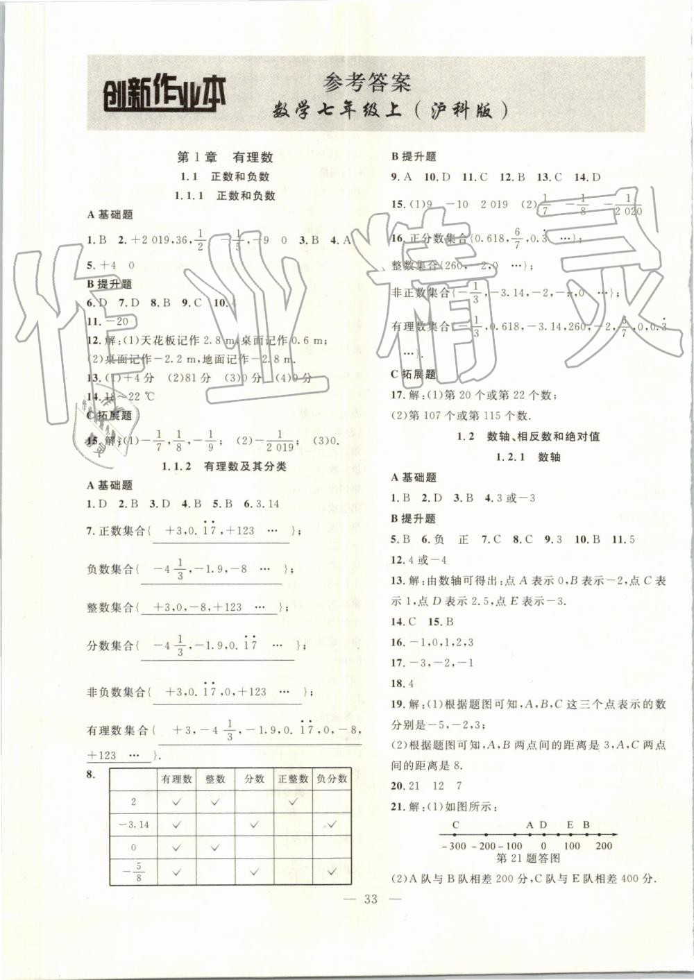 2019年創(chuàng)新課堂創(chuàng)新作業(yè)本七年級數(shù)學(xué)上冊滬科版 第1頁