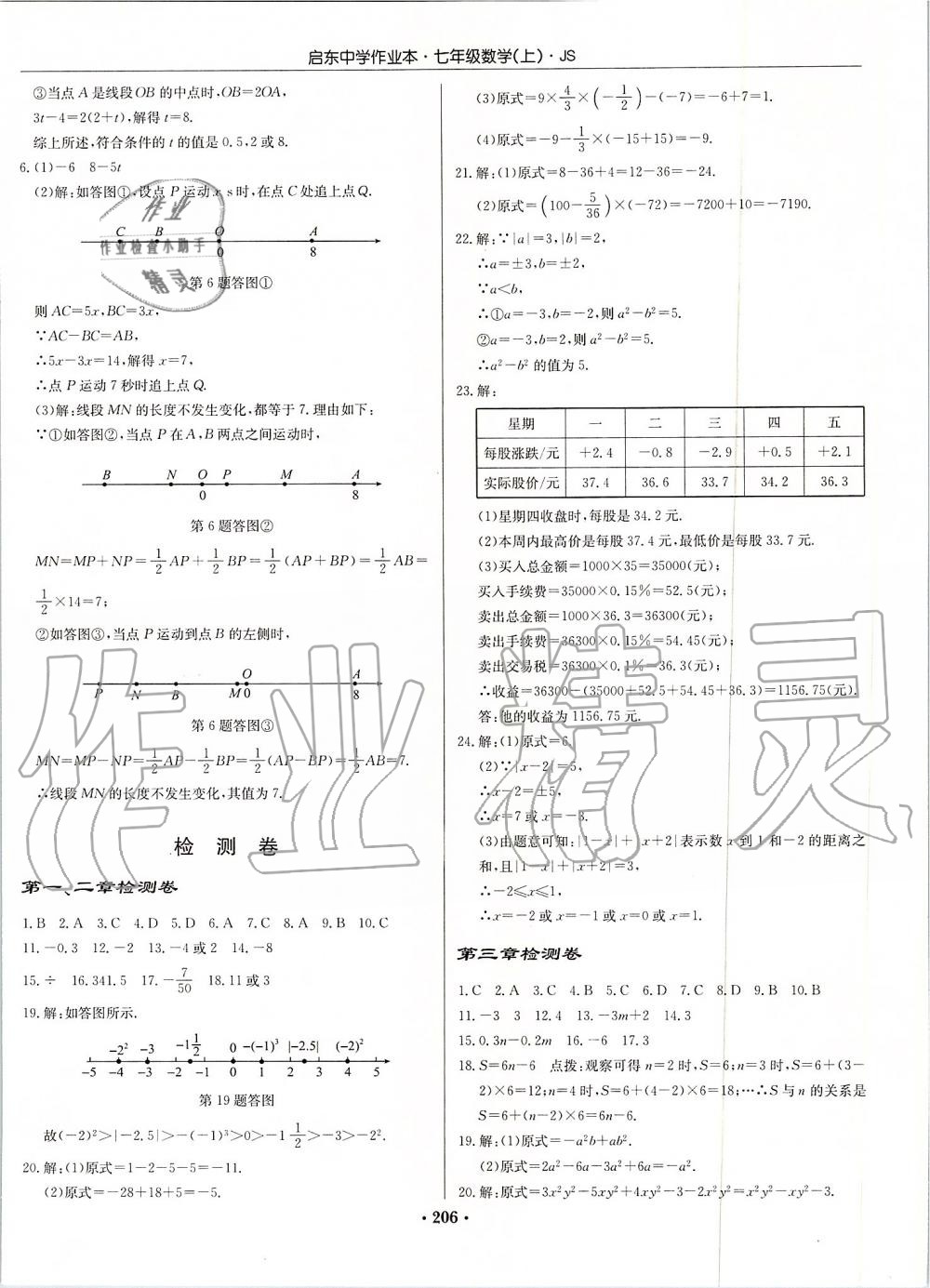 2019年启东中学作业本七年级数学上册江苏版 第36页