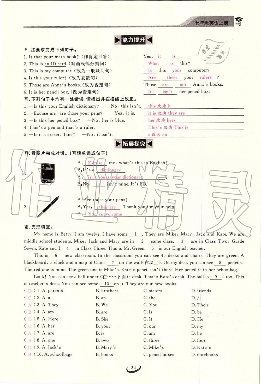 2019年思維新觀察七年級英語上冊人教版 第34頁