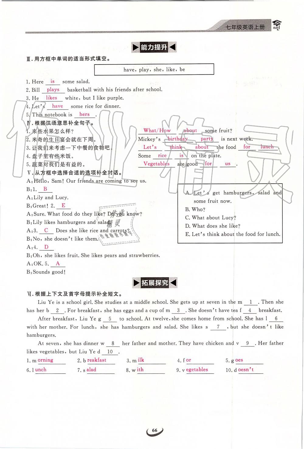 2019年思維新觀察七年級(jí)英語上冊(cè)人教版 第66頁(yè)