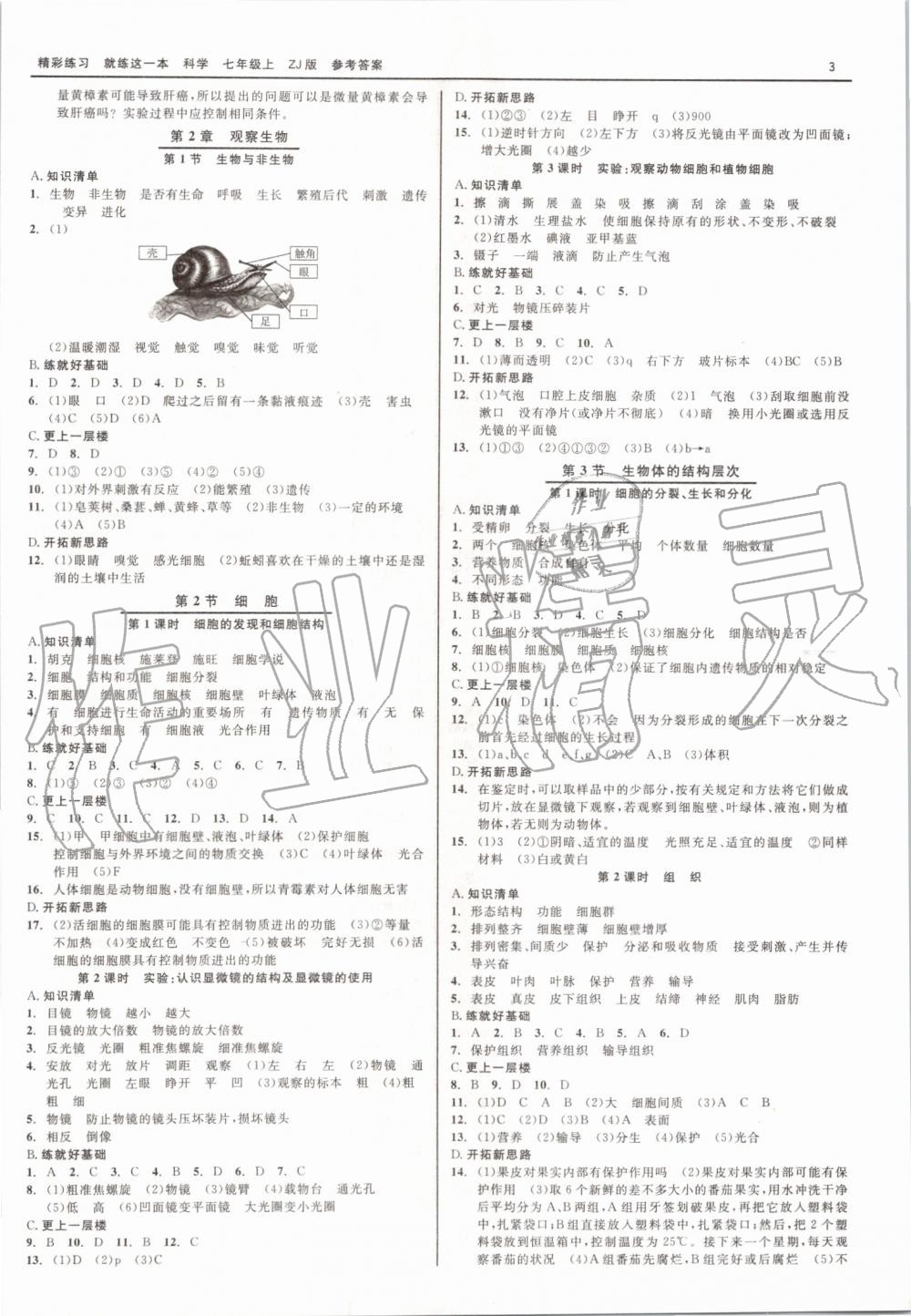 2019年精彩练习就练这一本七年级科学上册浙教版 第3页