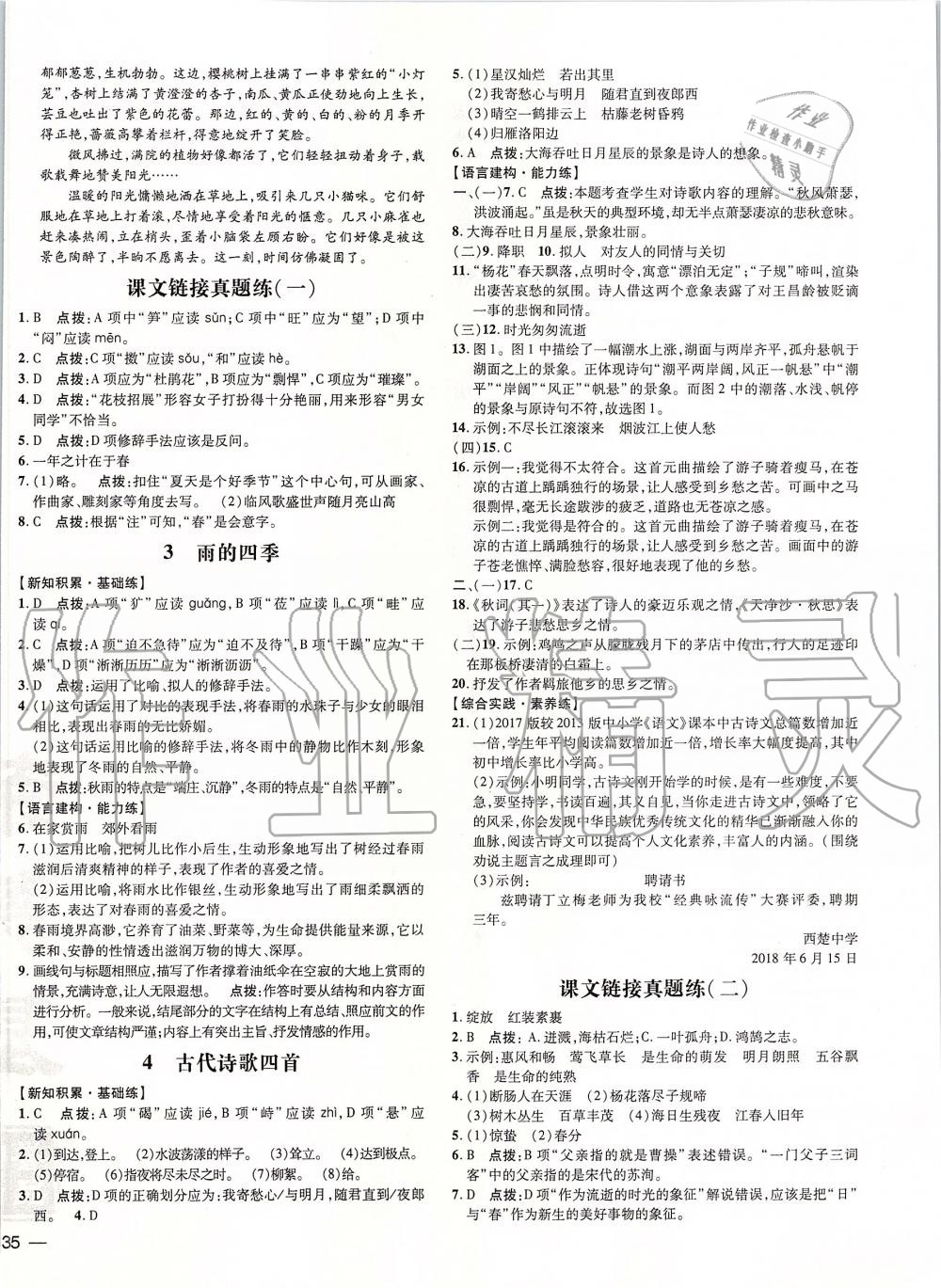 2019年點(diǎn)撥訓(xùn)練七年級(jí)語文上冊(cè)人教版 第6頁