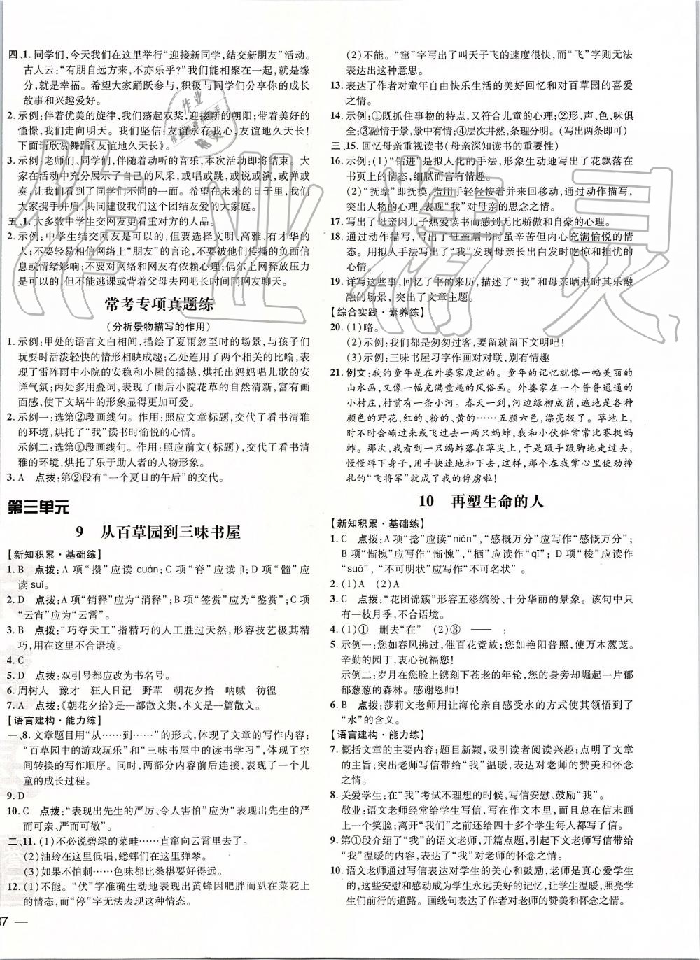 2019年點(diǎn)撥訓(xùn)練七年級語文上冊人教版 第10頁