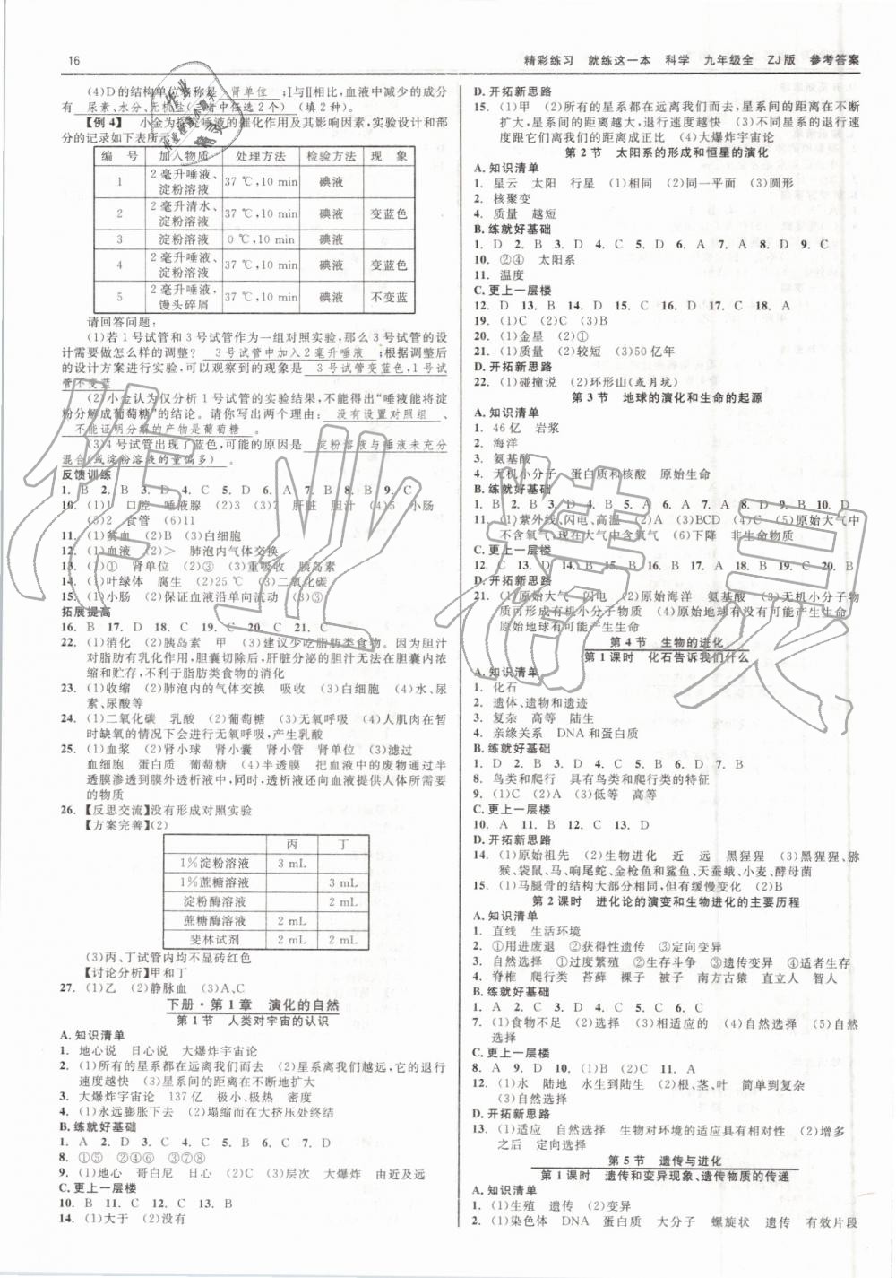 2019年精彩练习就练这一本九年级科学全一册浙教版 第16页