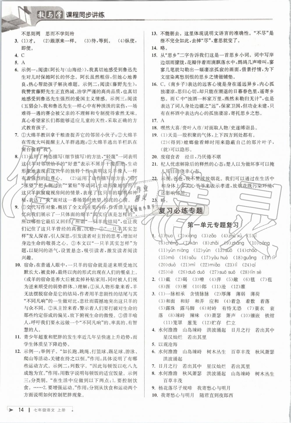 2019年教與學課程同步講練七年級語文上冊人教版 第13頁