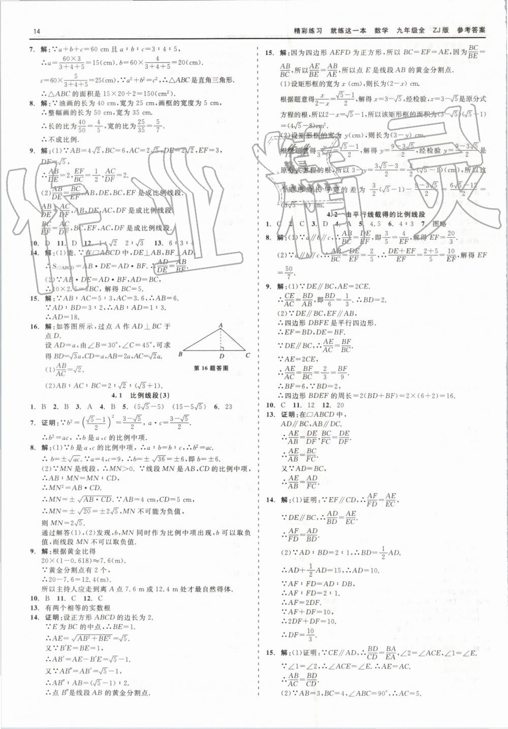 2019年精彩練習(xí)就練這一本九年級(jí)數(shù)學(xué)全一冊(cè)浙教版 第14頁