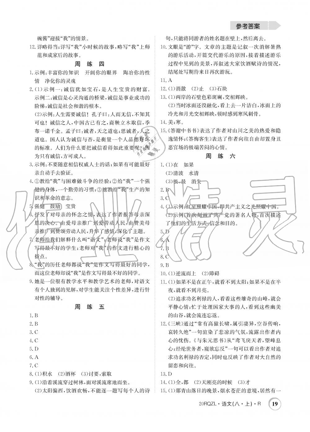 2019年日清周練限時(shí)提升卷八年級(jí)語(yǔ)文上冊(cè)人教版 第19頁(yè)