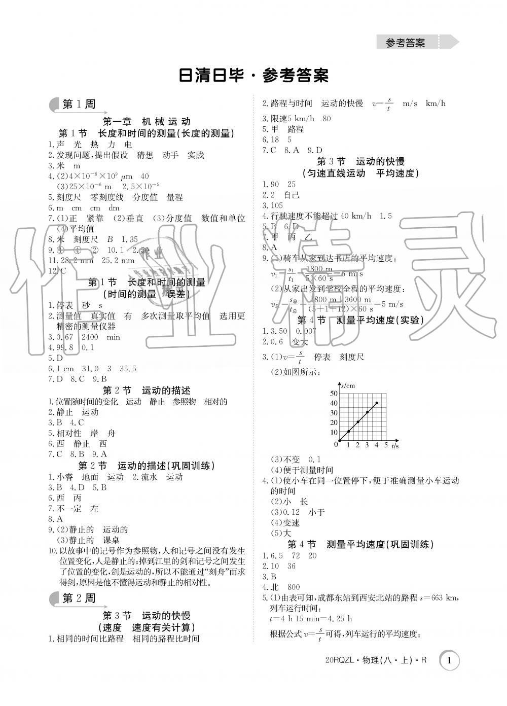 2019年日清周練限時(shí)提升卷八年級物理上冊人教版 第1頁