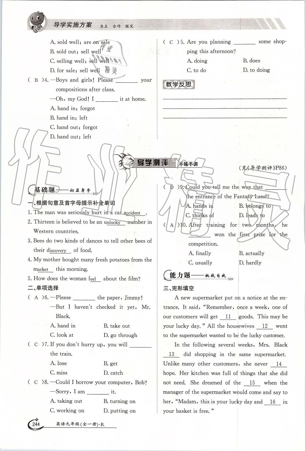 2019年金太阳导学案九年级英语全一册人教版 第244页