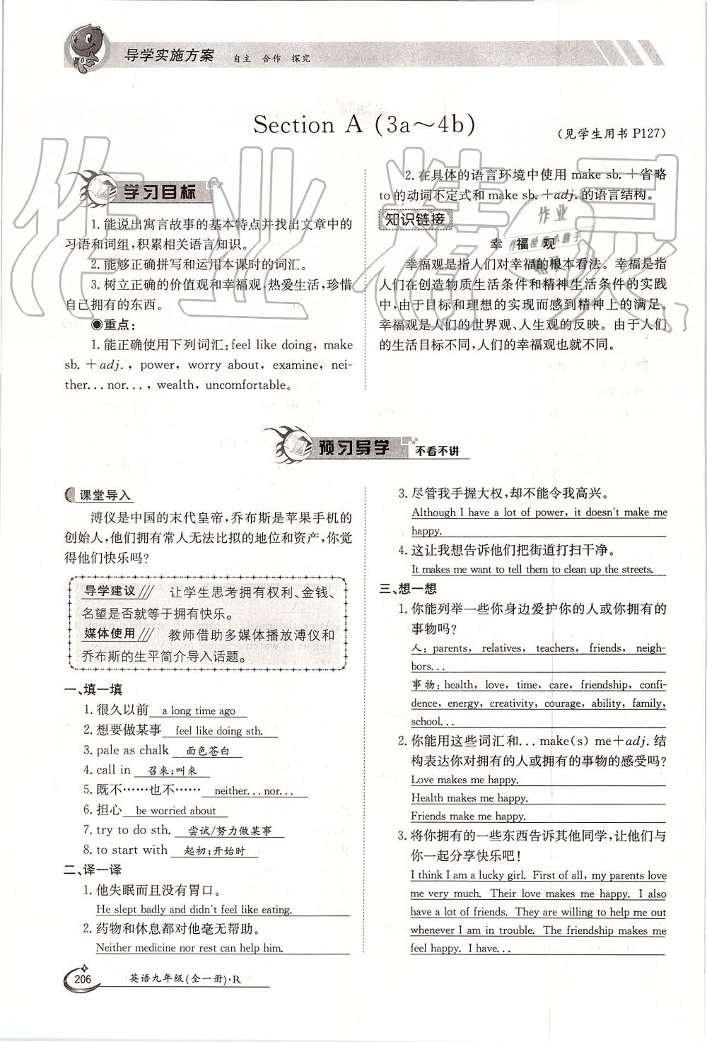 2019年金太陽導(dǎo)學(xué)案九年級英語全一冊人教版 第206頁