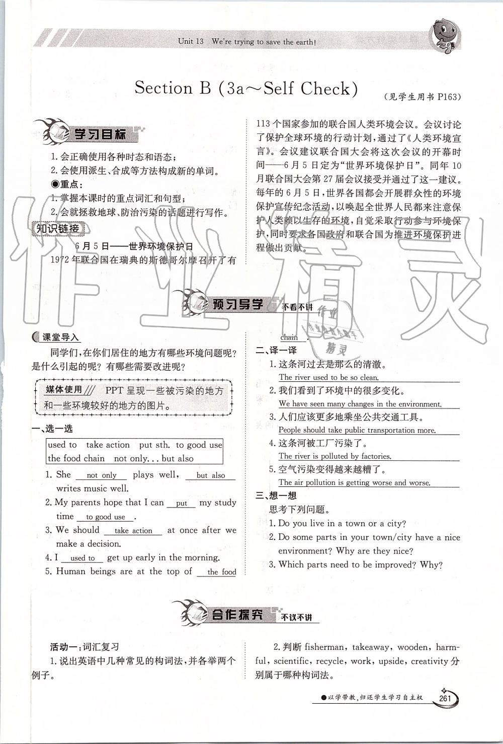 2019年金太陽導(dǎo)學(xué)案九年級(jí)英語全一冊人教版 第261頁