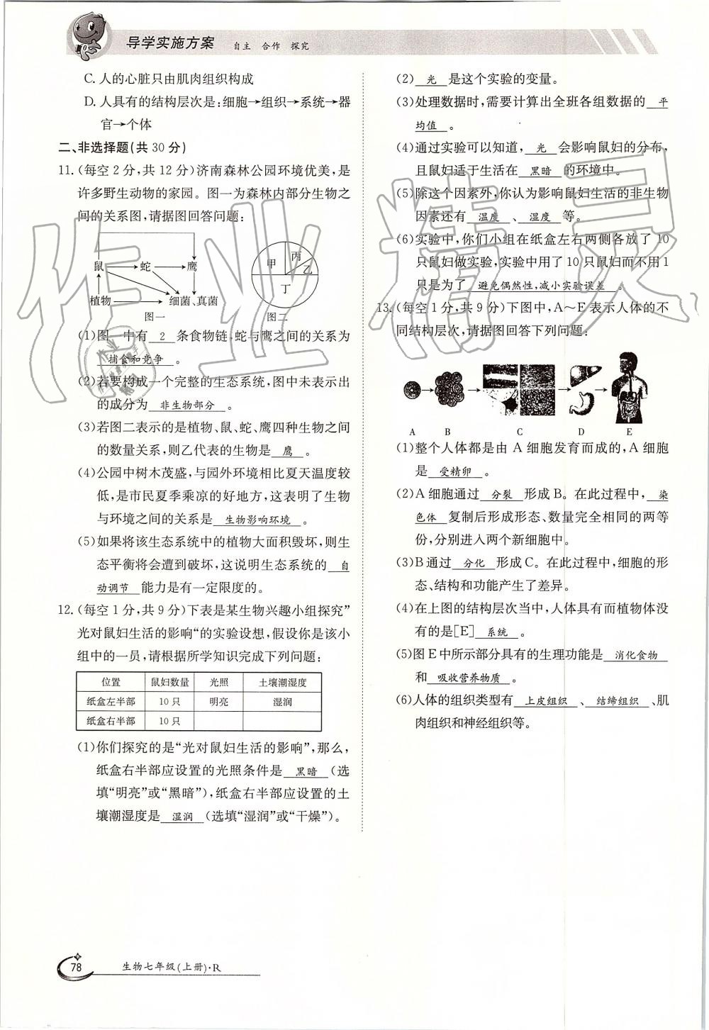 2019年金太陽導學案七年級生物上冊人教版 第78頁