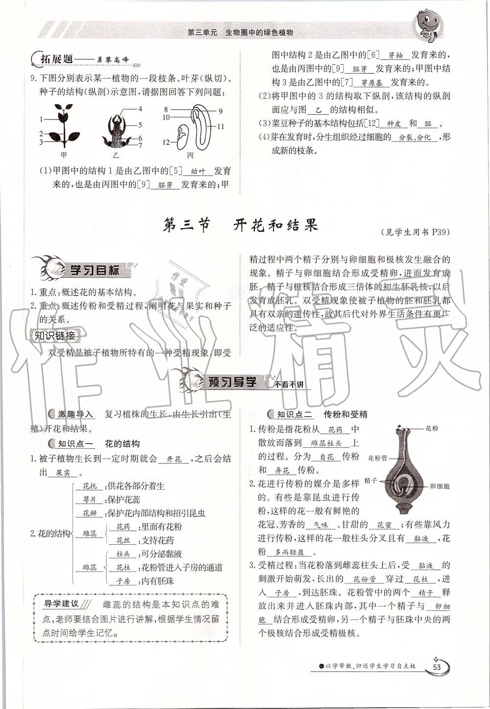 2019年金太陽(yáng)導(dǎo)學(xué)案七年級(jí)生物上冊(cè)人教版 第53頁(yè)