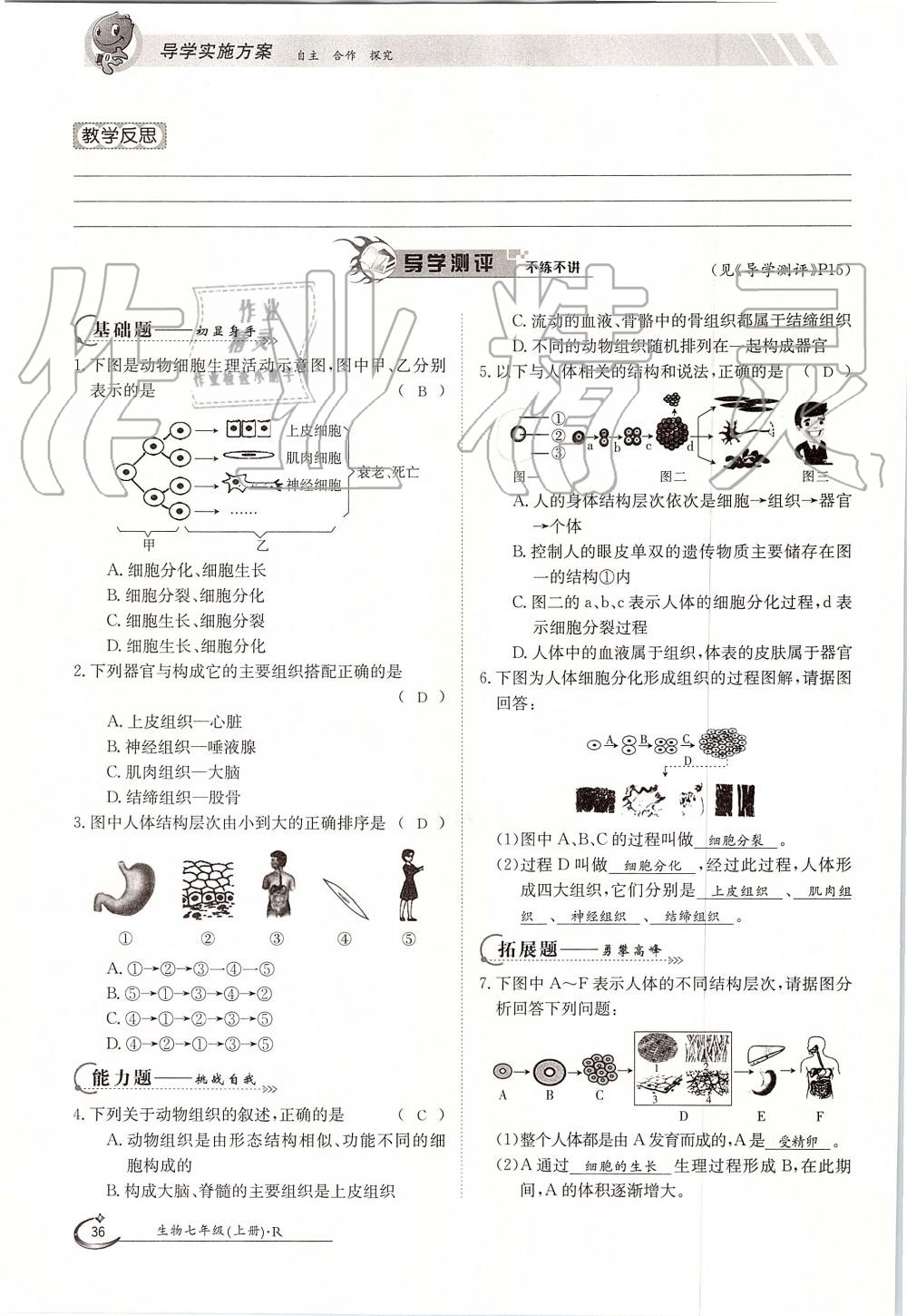 2019年金太阳导学案七年级生物上册人教版 第36页