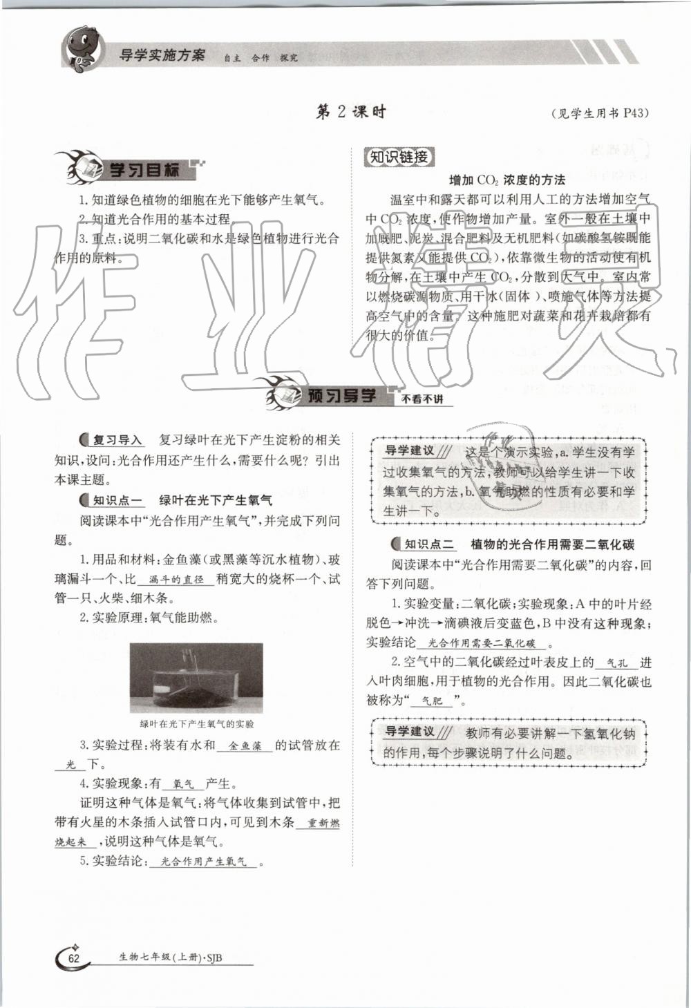 2019年金太陽導(dǎo)學(xué)案七年級(jí)生物上冊(cè)蘇教版 第62頁