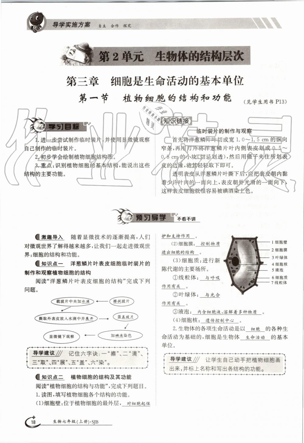 2019年金太陽導(dǎo)學(xué)案七年級生物上冊蘇教版 第18頁