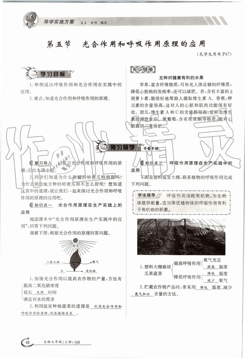 2019年金太陽導(dǎo)學(xué)案七年級生物上冊蘇教版 第68頁