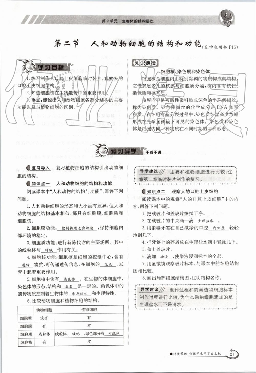 2019年金太陽導(dǎo)學(xué)案七年級生物上冊蘇教版 第21頁