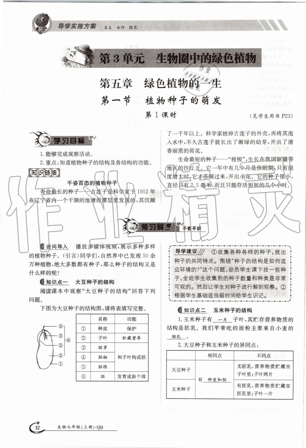 2019年金太陽導(dǎo)學(xué)案七年級生物上冊蘇教版 第32頁