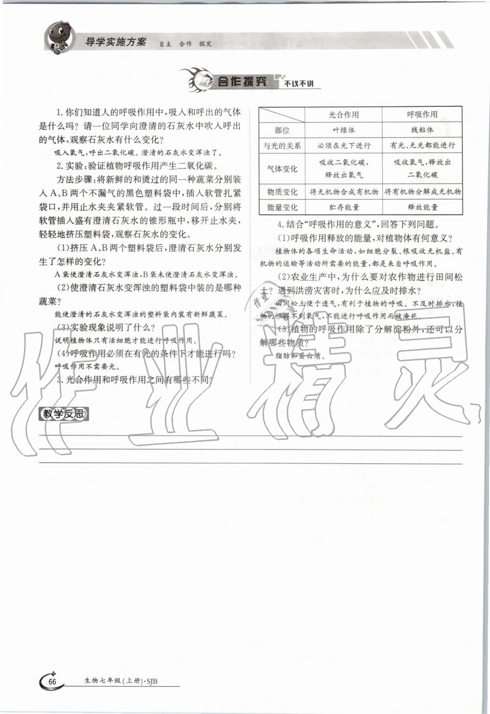 2019年金太陽導(dǎo)學(xué)案七年級生物上冊蘇教版 第66頁