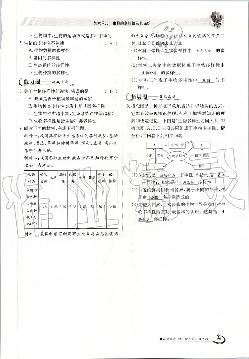 2019年金太陽(yáng)導(dǎo)學(xué)案八年級(jí)生物上冊(cè)人教版 第59頁(yè)