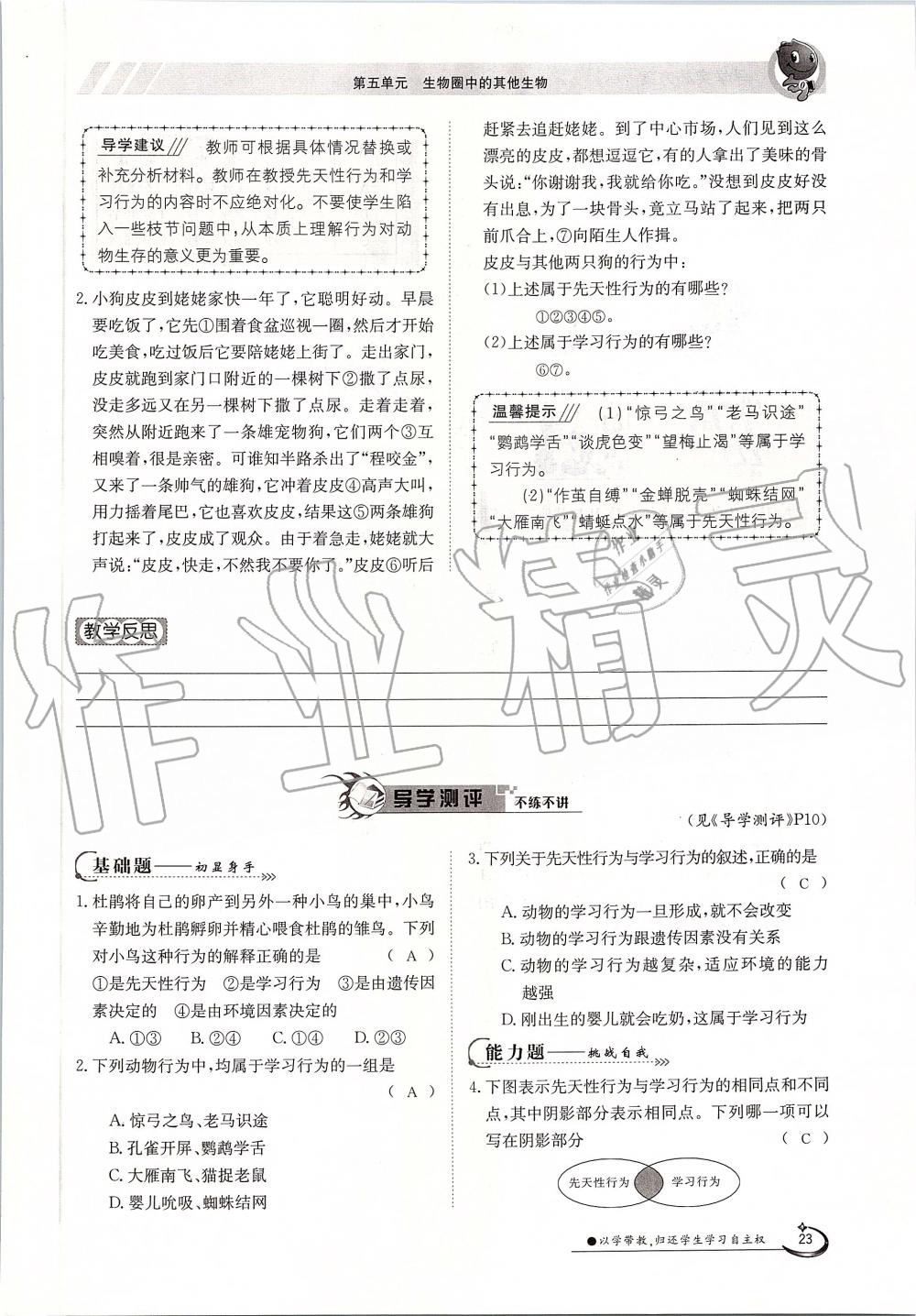 2019年金太陽導(dǎo)學(xué)案八年級(jí)生物上冊人教版 第23頁