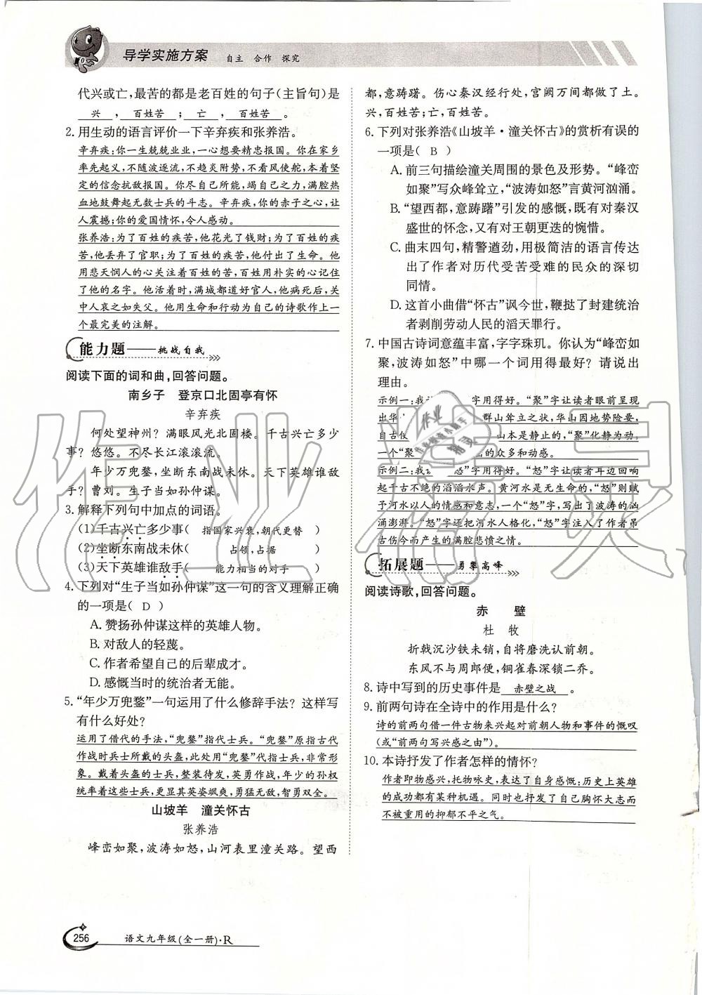 2019年金太陽導(dǎo)學(xué)案九年級語文全一冊人教版 第256頁