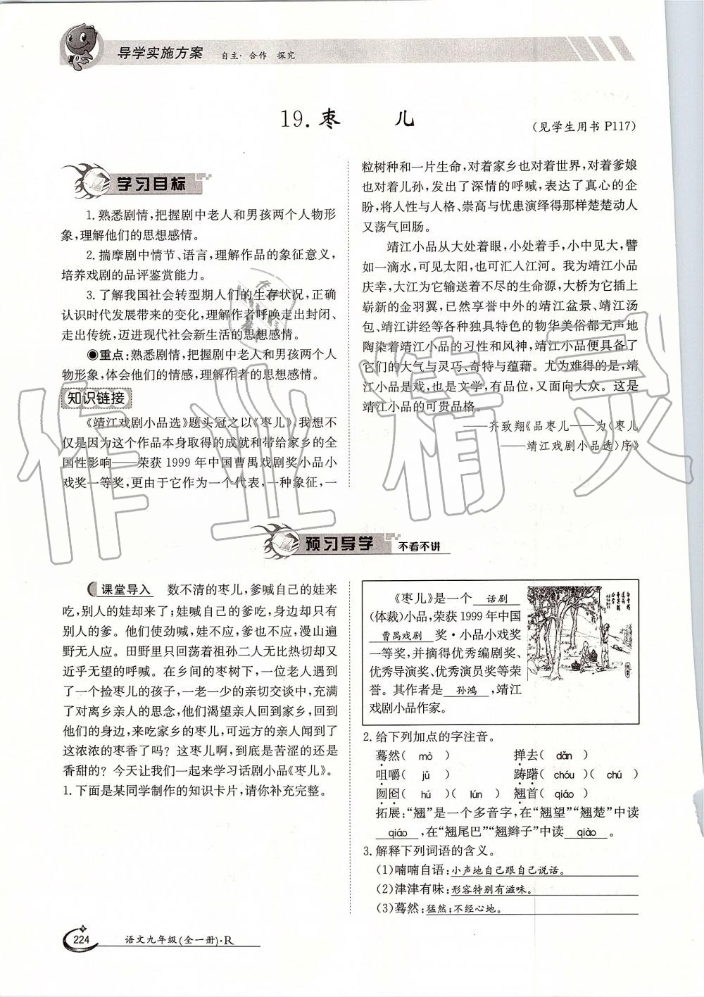 2019年金太陽導(dǎo)學(xué)案九年級語文全一冊人教版 第224頁