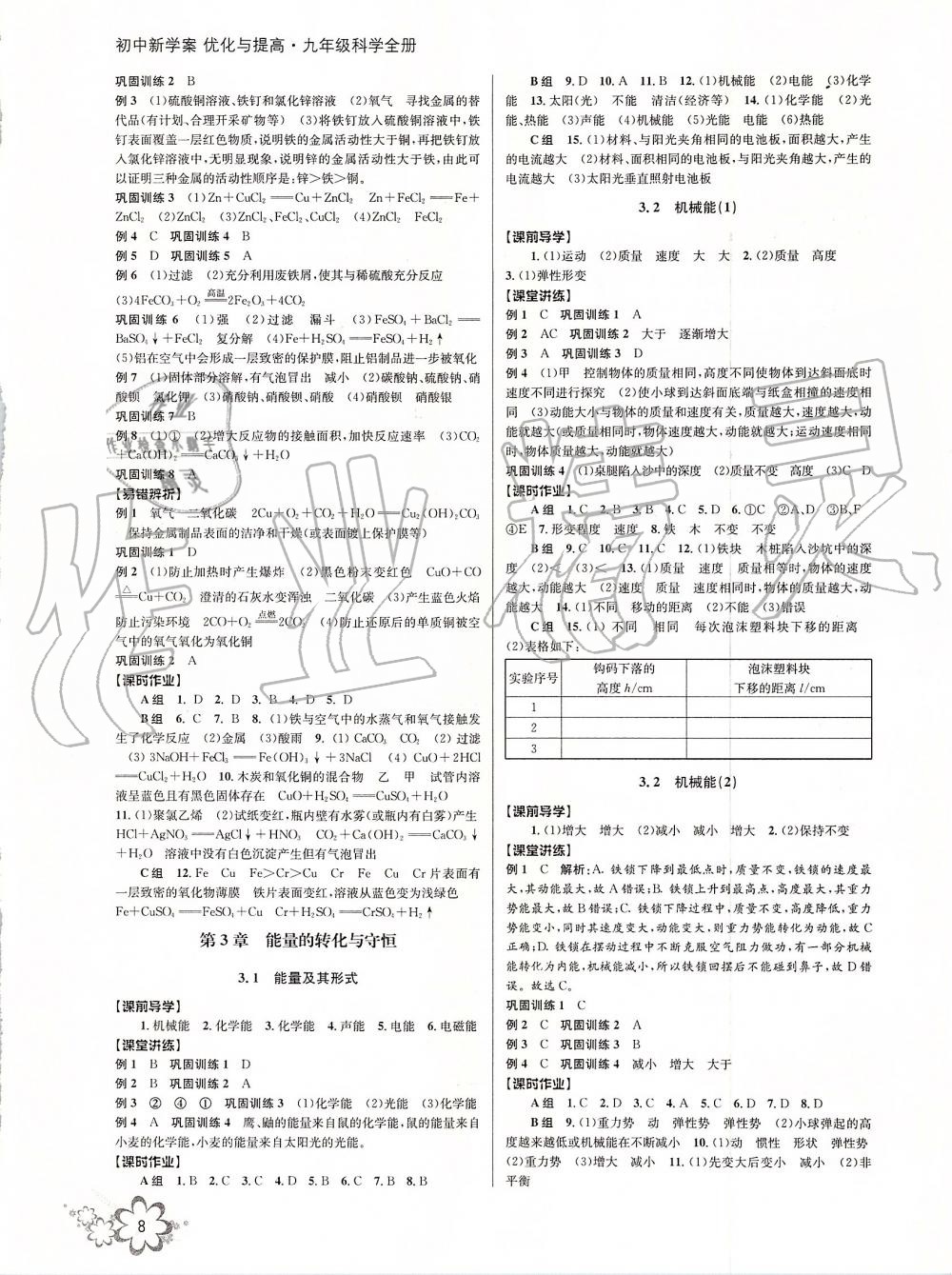 2019年初中新學(xué)案優(yōu)化與提高九年級(jí)科學(xué)全一冊(cè)浙教版 第8頁(yè)