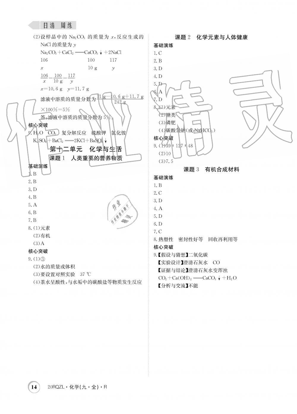 2019年日清周練限時提升卷九年級化學全一冊人教版 第14頁