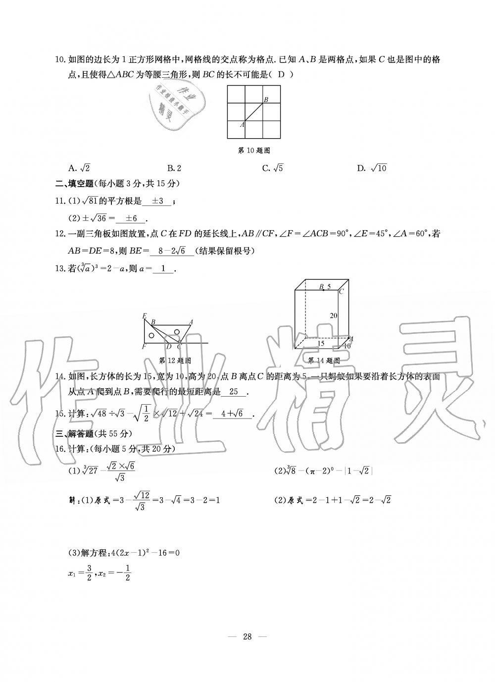 2019年初中数学每周过手最佳方案八年级上册北师大版 第146页