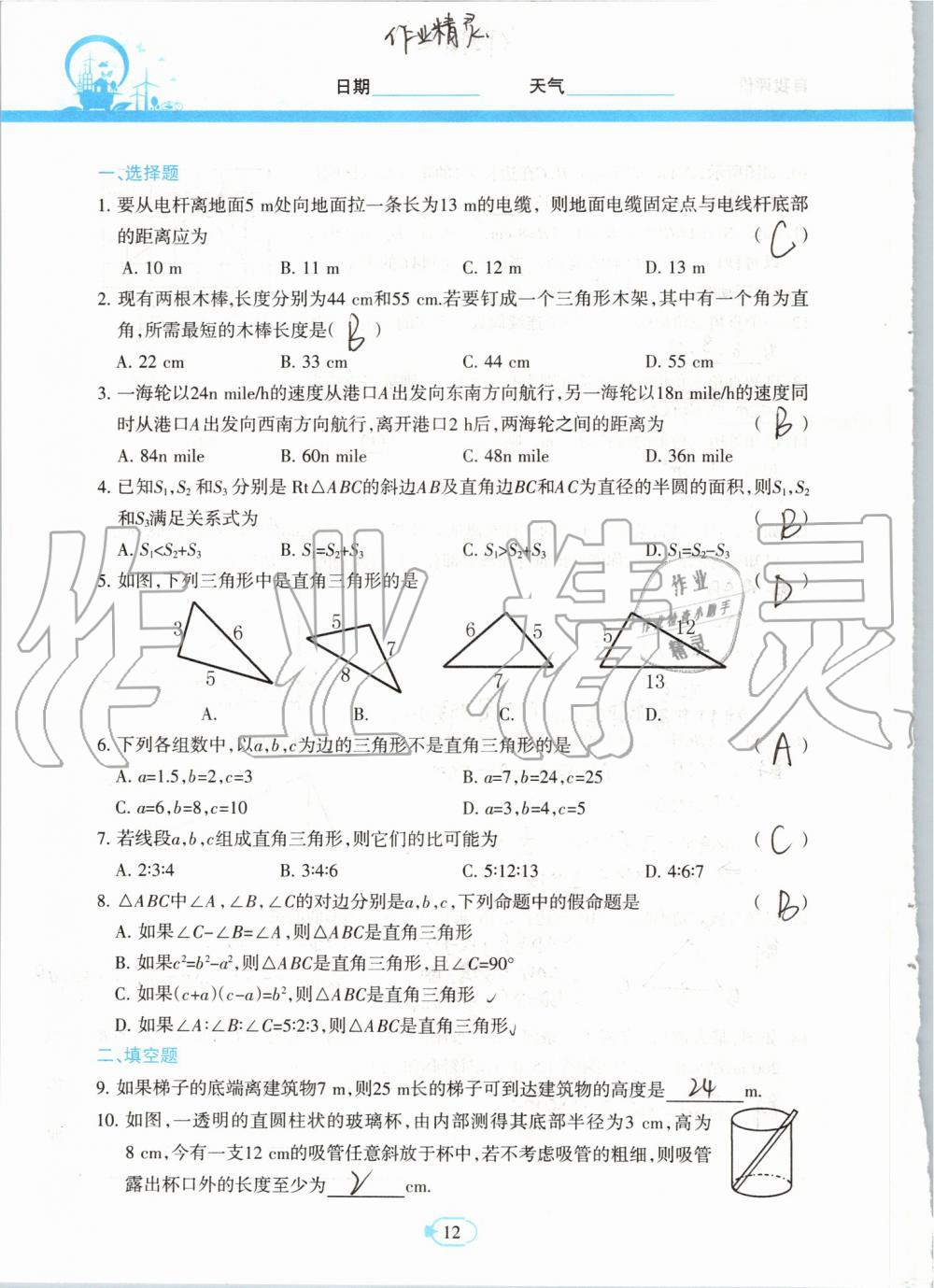 2019年高效課堂暑假作業(yè)八年級(jí)數(shù)學(xué)新疆青少年出版社 第11頁