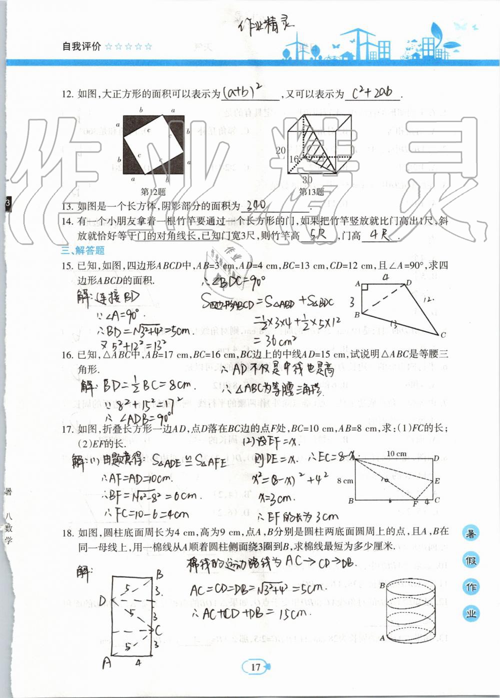 2019年高效課堂暑假作業(yè)八年級數(shù)學(xué)新疆青少年出版社 第16頁