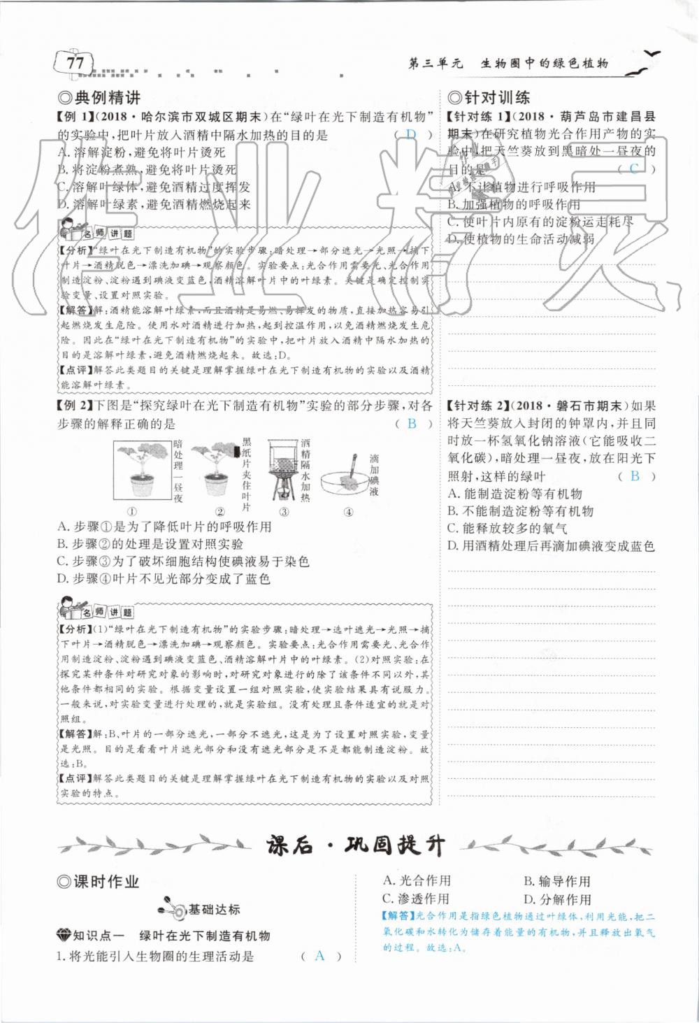 2019年351高效课堂导学案七年级生物上册人教版 第77页