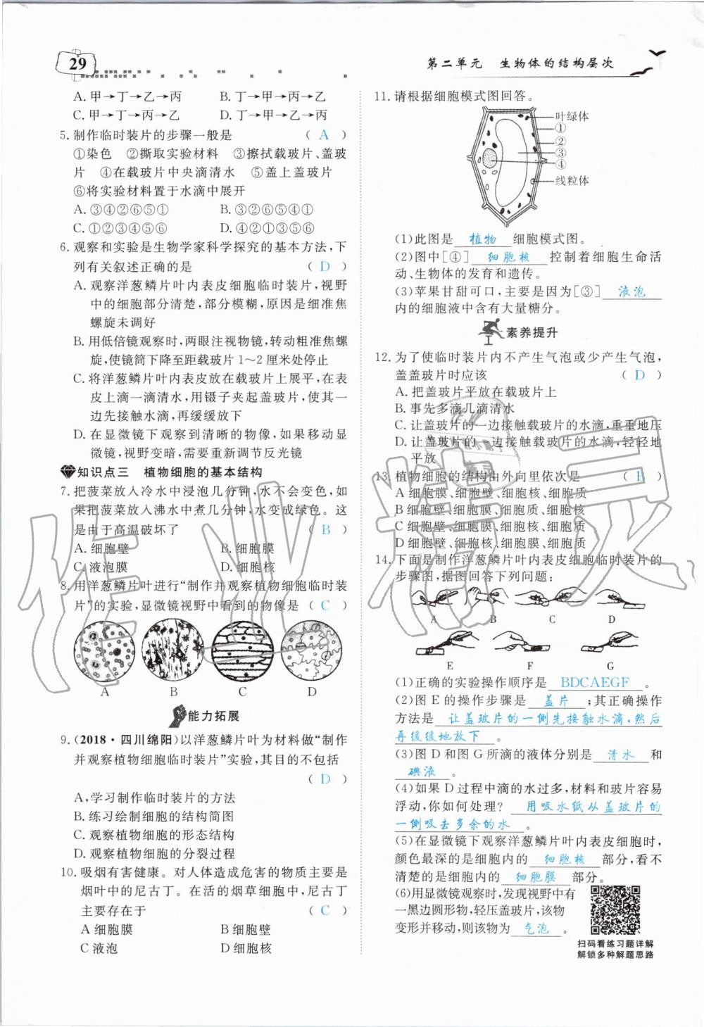 2019年351高效課堂導(dǎo)學(xué)案七年級生物上冊人教版 第29頁