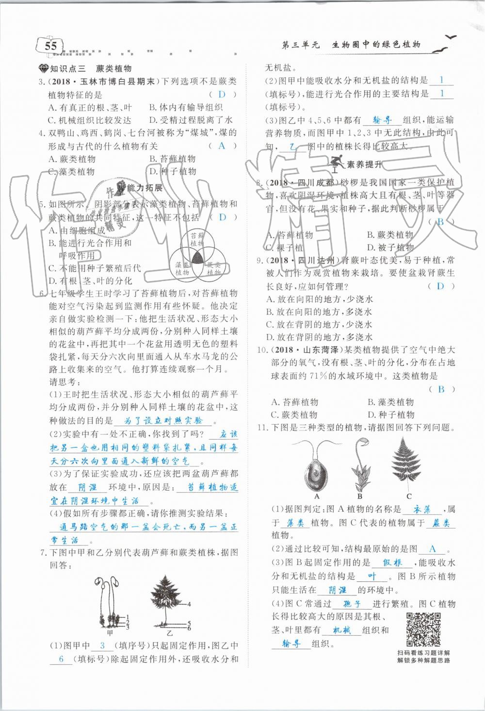 2019年351高效课堂导学案七年级生物上册人教版 第55页