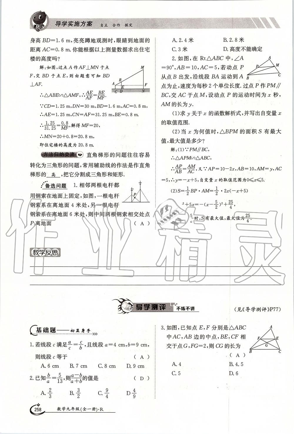 2019年金太陽導學案九年級數(shù)學全一冊人教版 第258頁