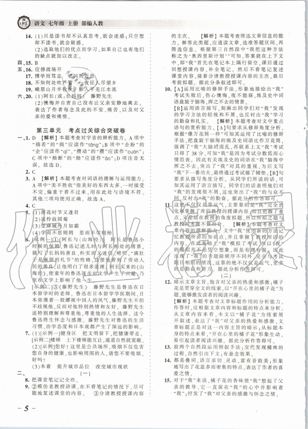 2019年王朝霞考點(diǎn)梳理時(shí)習(xí)卷七年級(jí)語文上冊(cè)人教版 第5頁