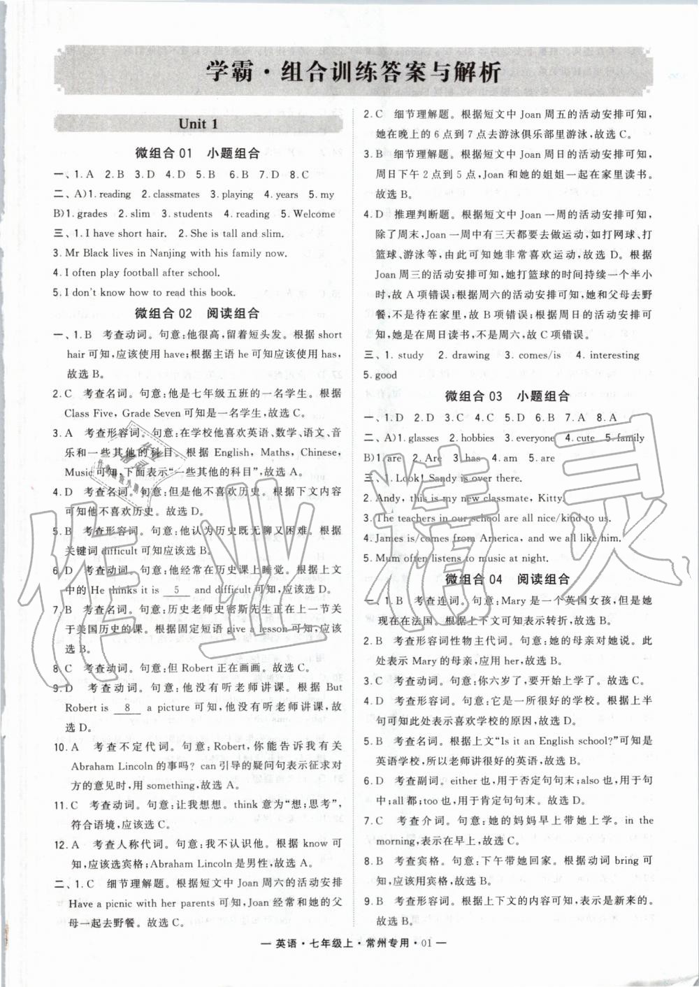 2019年經(jīng)綸學(xué)典學(xué)霸組合訓(xùn)練七年級英語上冊譯林版常州專用 第1頁