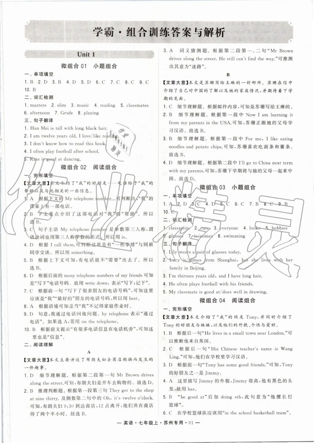 2019年經(jīng)綸學(xué)典學(xué)霸組合訓(xùn)練七年級(jí)英語上冊譯林版蘇州專用 第1頁