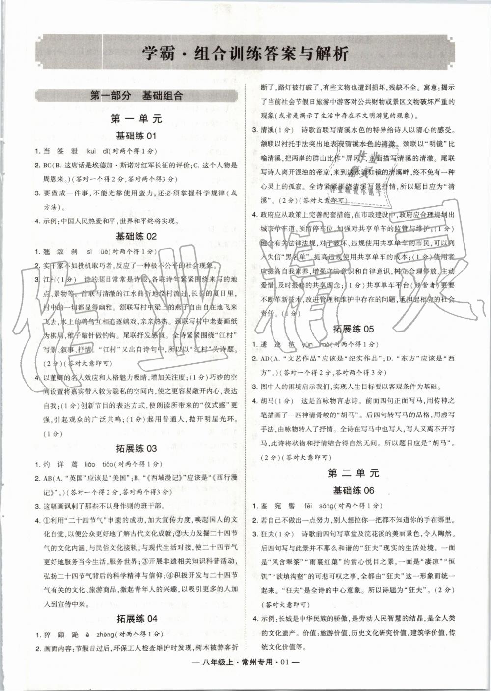 2019年經(jīng)綸學(xué)典學(xué)霸組合訓(xùn)練八年級(jí)語文上冊人教版常州專版 第1頁