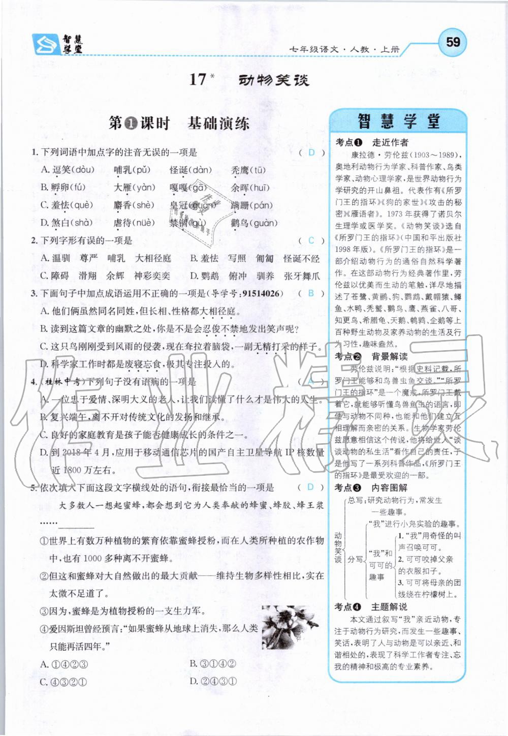 2019年智慧學堂七年級語文上冊人教版天津科學技術出版社 第59頁