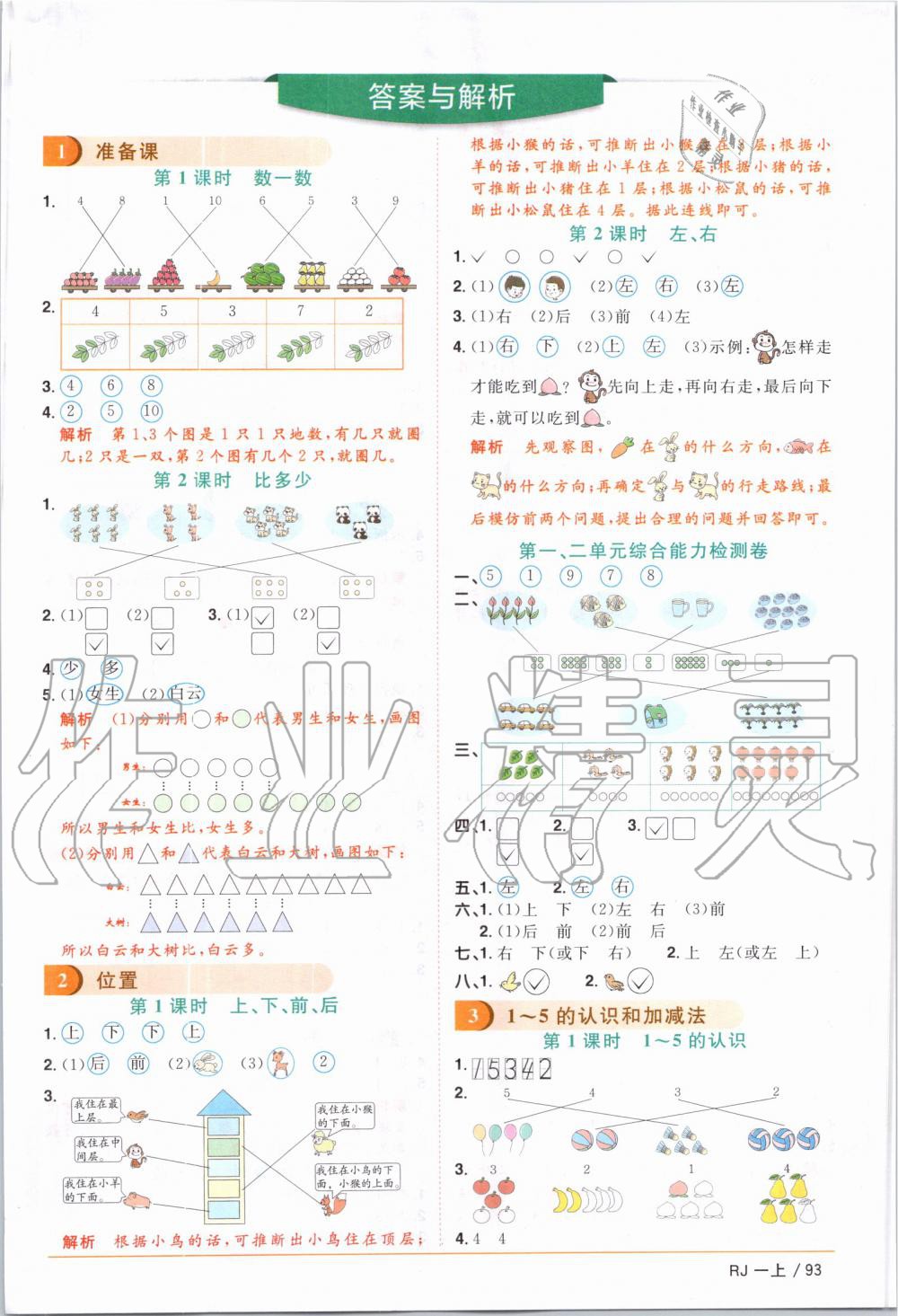 2019年陽光同學(xué)課時(shí)優(yōu)化作業(yè)一年級數(shù)學(xué)上冊人教版 第1頁