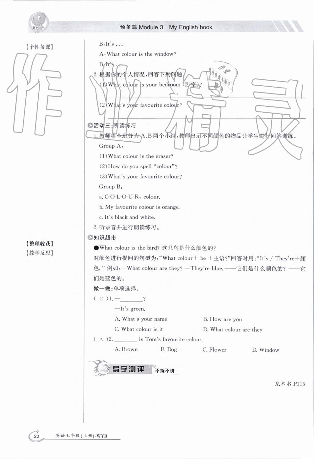 2019年金太阳导学案七年级英语上册外研版 第20页