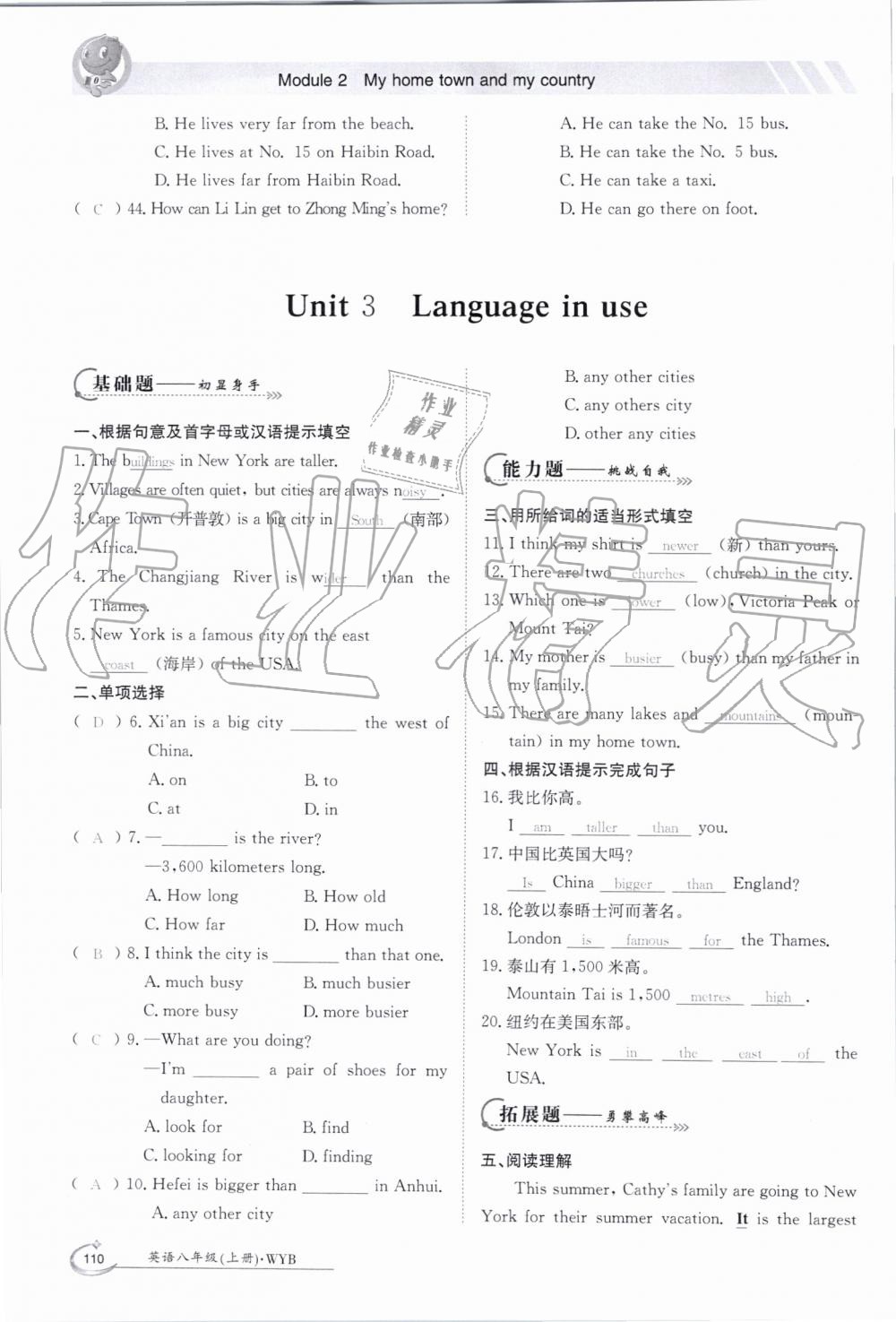 2019年金太阳导学案八年级英语上册外研版 第110页