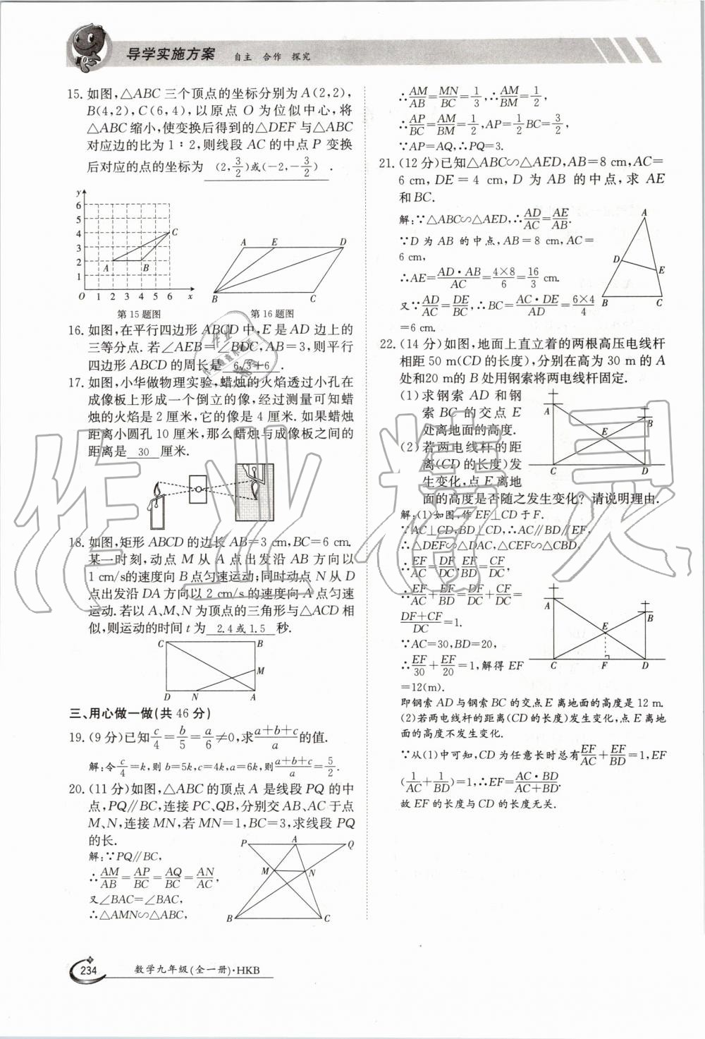 2019年金太阳导学案九年级数学全一册沪科版 第234页