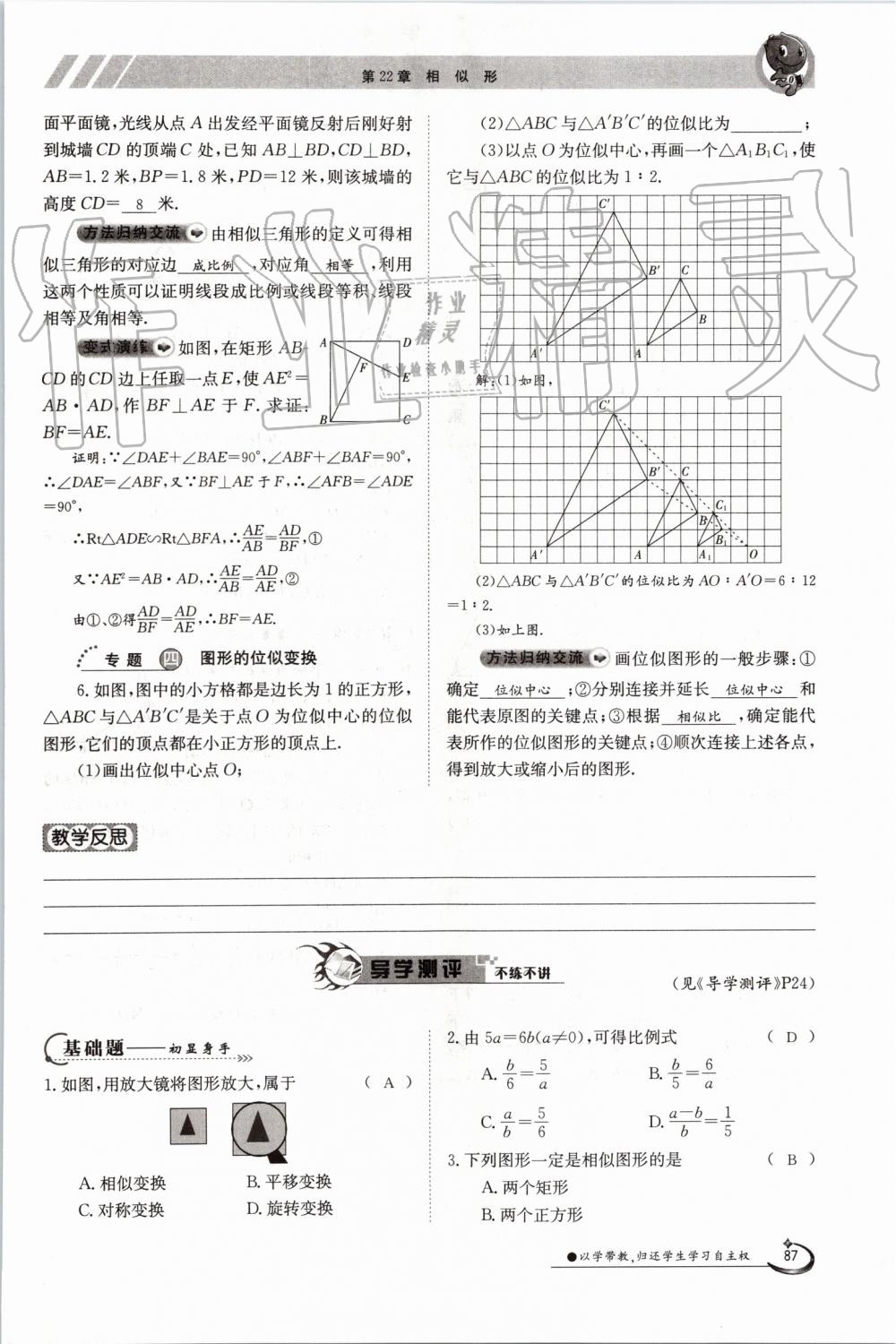 2019年金太陽(yáng)導(dǎo)學(xué)案九年級(jí)數(shù)學(xué)全一冊(cè)滬科版 第87頁(yè)