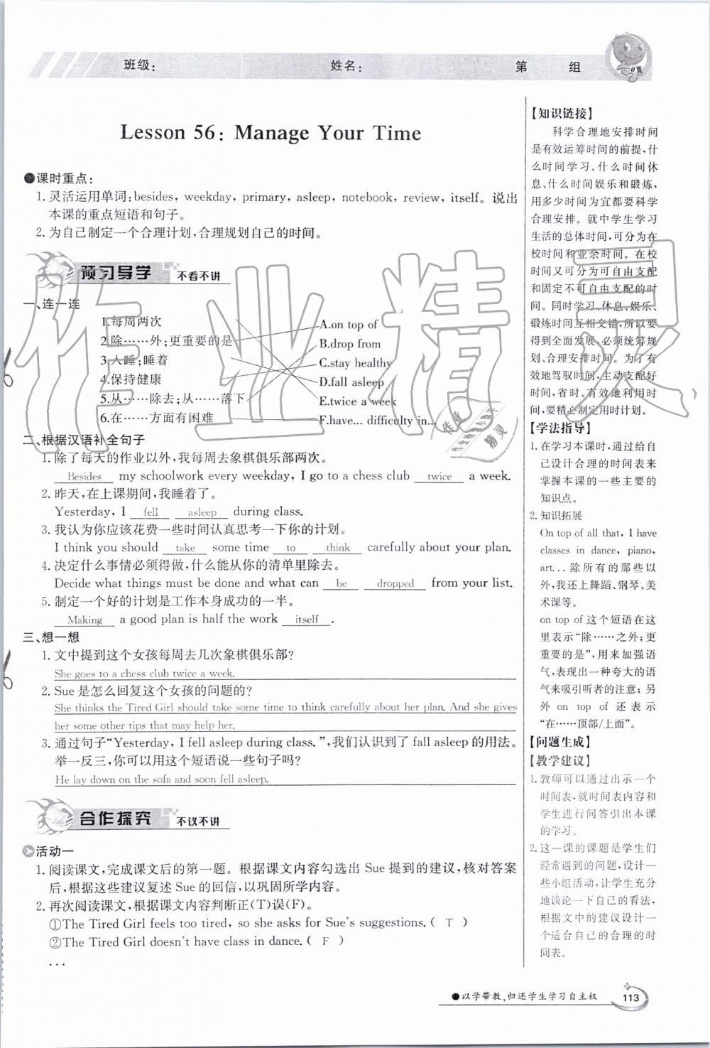 2019年金太陽導(dǎo)學(xué)案九年級(jí)英語全一冊(cè)冀教版 第113頁